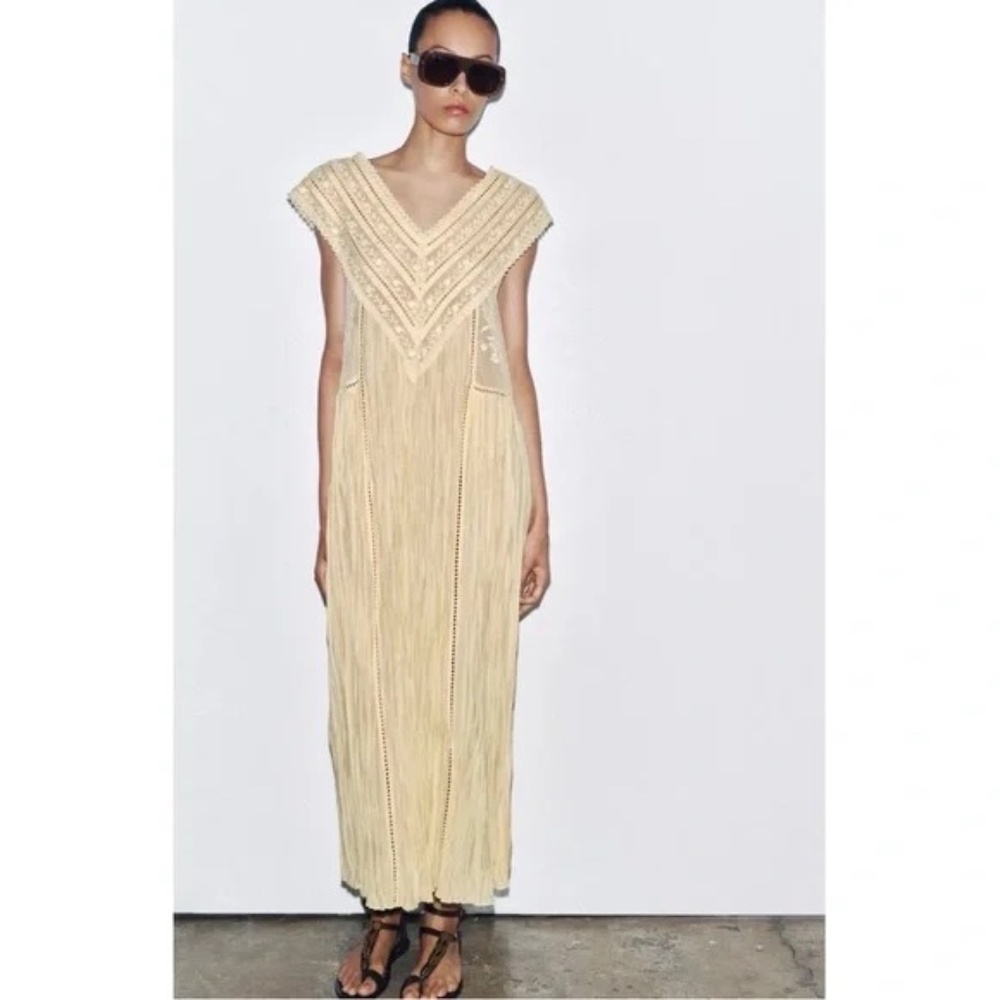 NWT Zara Collection Embroidered Pleated Dress